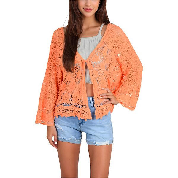 

Женский короткий кардиган с вышивкой и кружевом, с укороченными рукавами Anna-Kaci, Orange