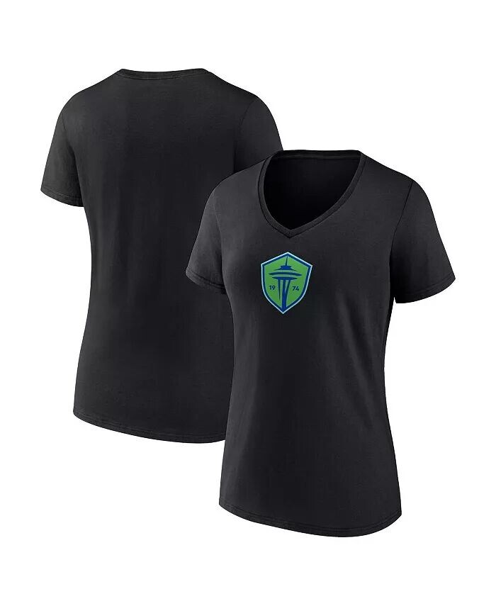 

Черная женская футболка с v-образным вырезом и логотипом Seattle Sounders FC Primary Fanatics, черный