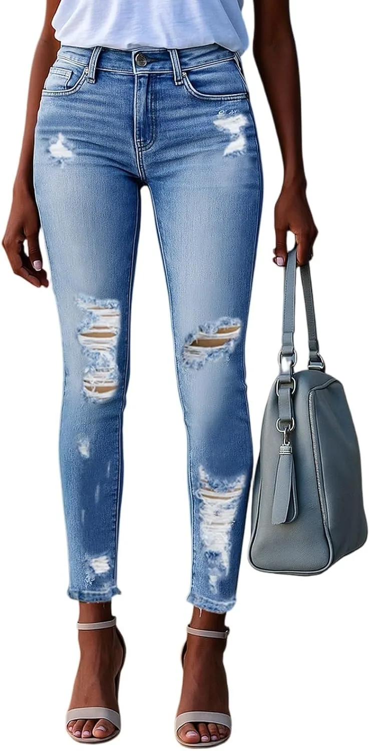 

Женские джинсы капри Mid Rise Ripped Boyfriend с рваным краем Elneeya