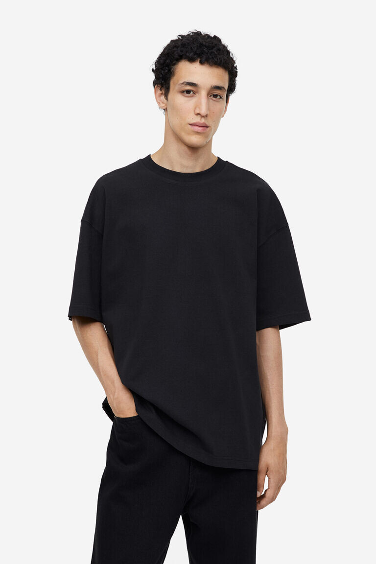 

Хлопковая футболка оверсайз H&M, черный