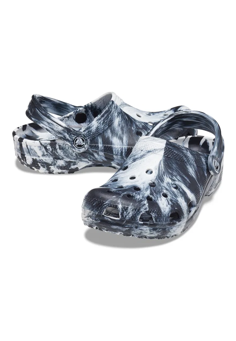 Туфли-сабо, классические мраморные, Crocs, бело-черные — фото 4