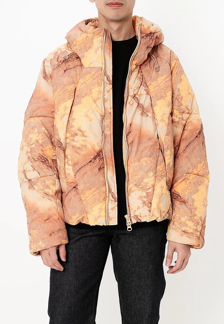 Пуховик, зимний, мужской Zara, желтый/коричневый