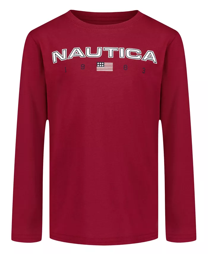 

Мальчиковая футболка с длинным рукавом 2T-7 с дизайном флага США Nautica, красный