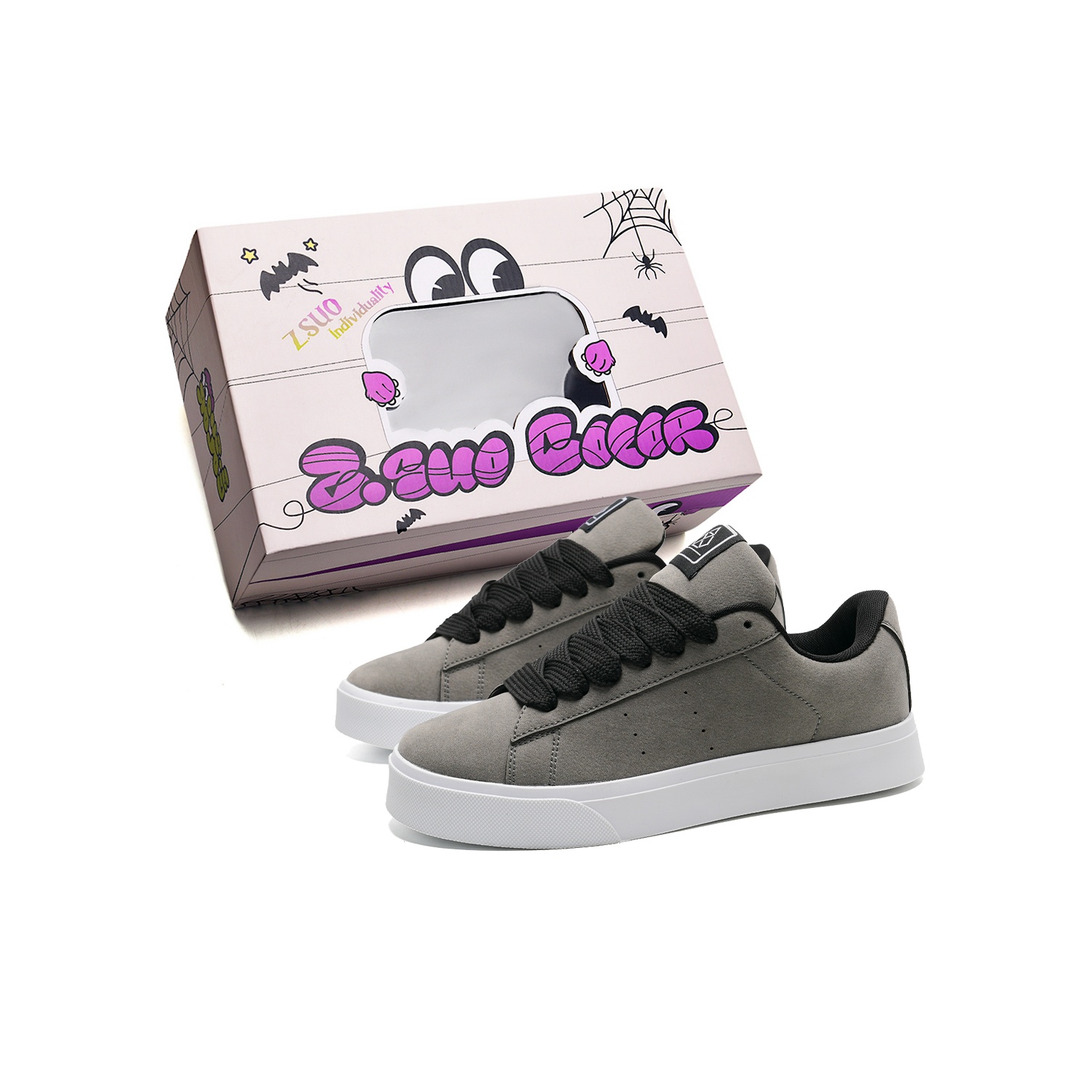 

Z.SUO Низкие скейтерские кроссовки Unisex - серые нескользящие, износостойкие, легкие, увеличивающие рост, цвет Gray