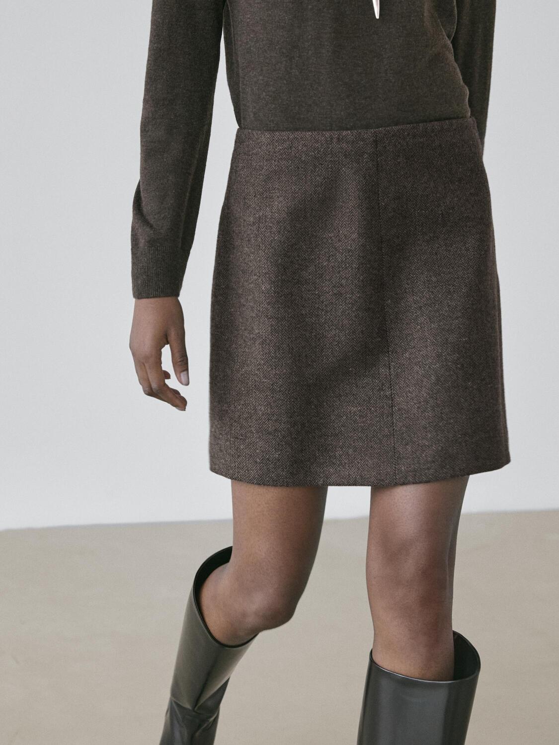 Мини-юбка из смесовой шерсти Massimo Dutti, chocolate — фото 3