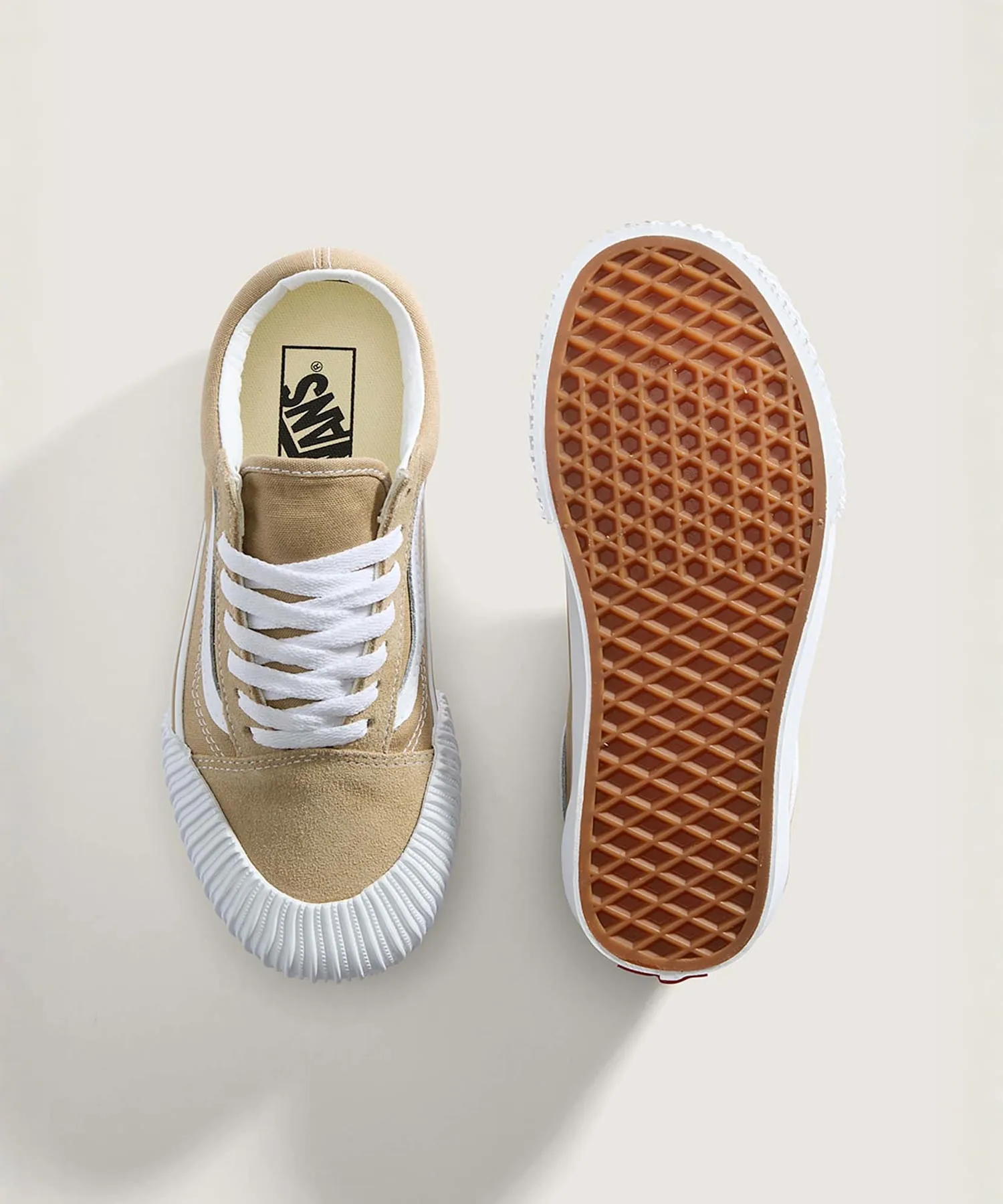 Кроссовки из натуральной кожи Old Skool VANS светло-коричневые — фото 3