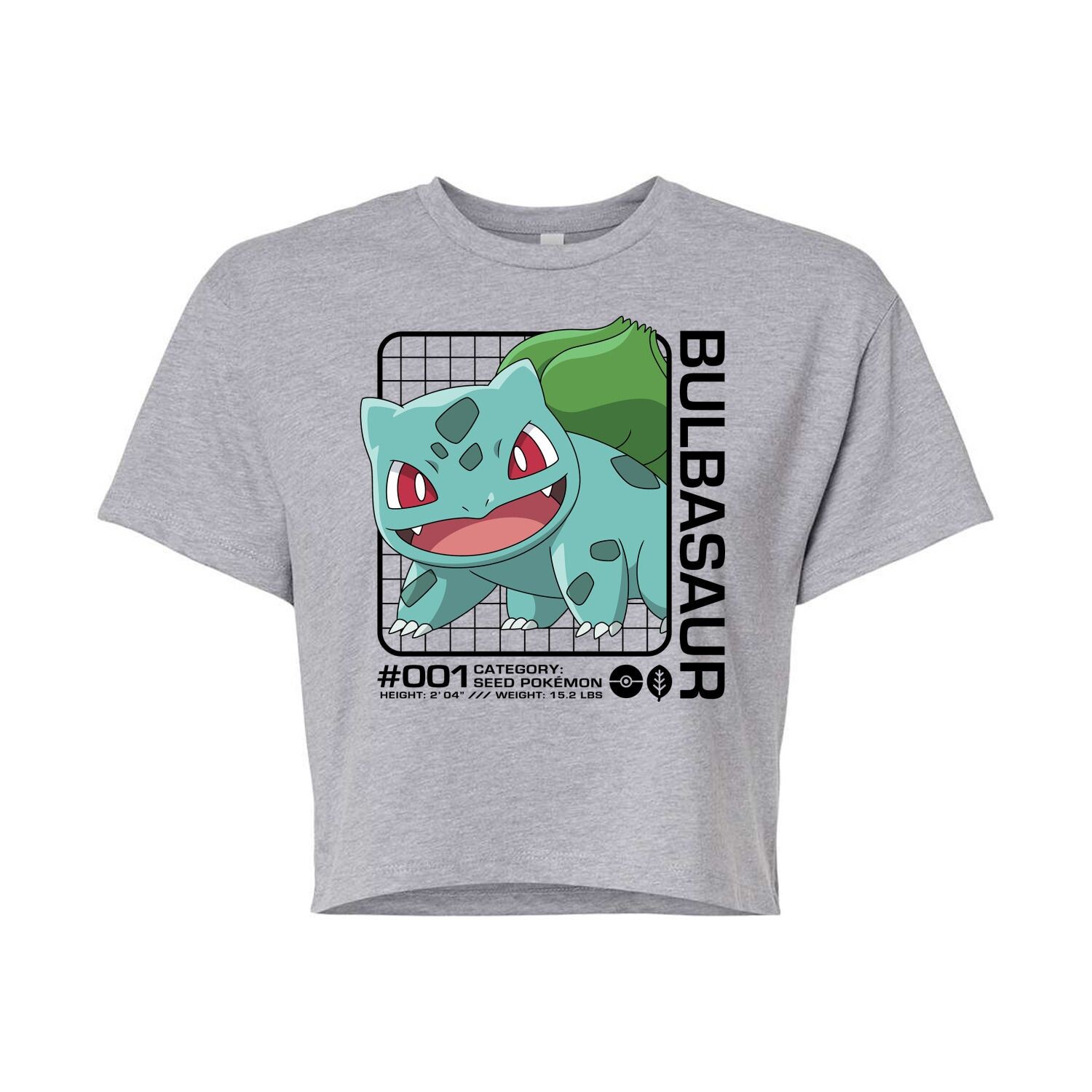 

Укороченная футболка с рисунком Pokémon Bulbasaur Stats для юниоров Licensed Character, серый