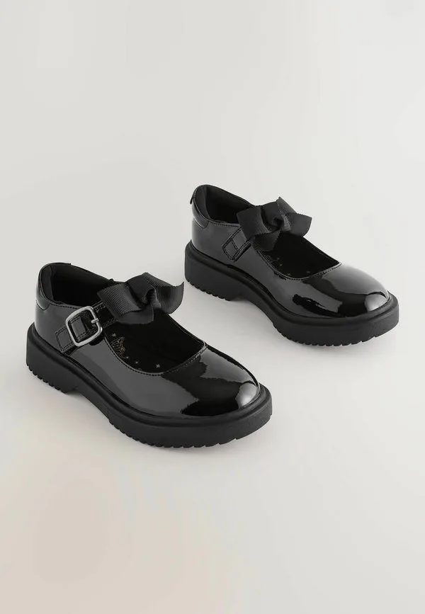 Классические школьные туфли-лодочки с бантом и массивным каблуком Next, Black Patent — фото 2