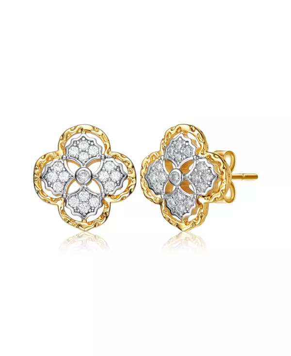 

Элегантные серьги-гвоздики с цветочным узором, покрытые 14-каратным золотом и кубическим цирконием Rachel Glauber, gold