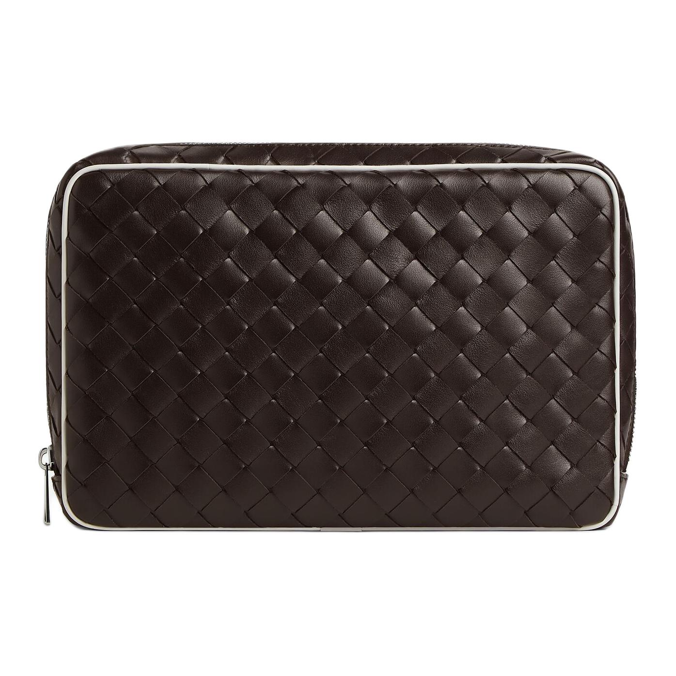 

Bottega Veneta Кожаный клатч крупный мужской шоколадно-коричневый и белый