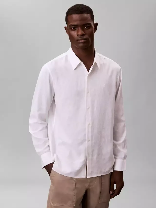 Рубашка из смесовой хлопковой ткани Calvin Klein, White — фото 2