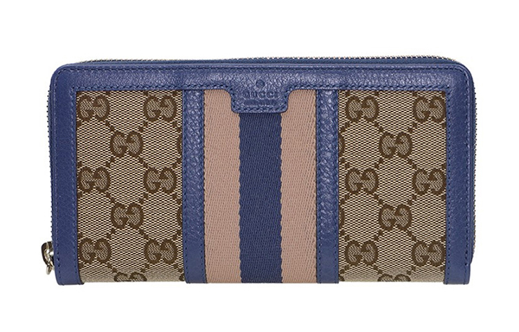 

GUCCI Женский синий кошелек из кожи с канвасом