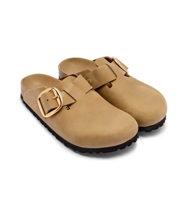 Кожаные мюли Boston с большой пряжкой, сандалии Leoi Narrow fit Birkenstock, бежевый — фото 3