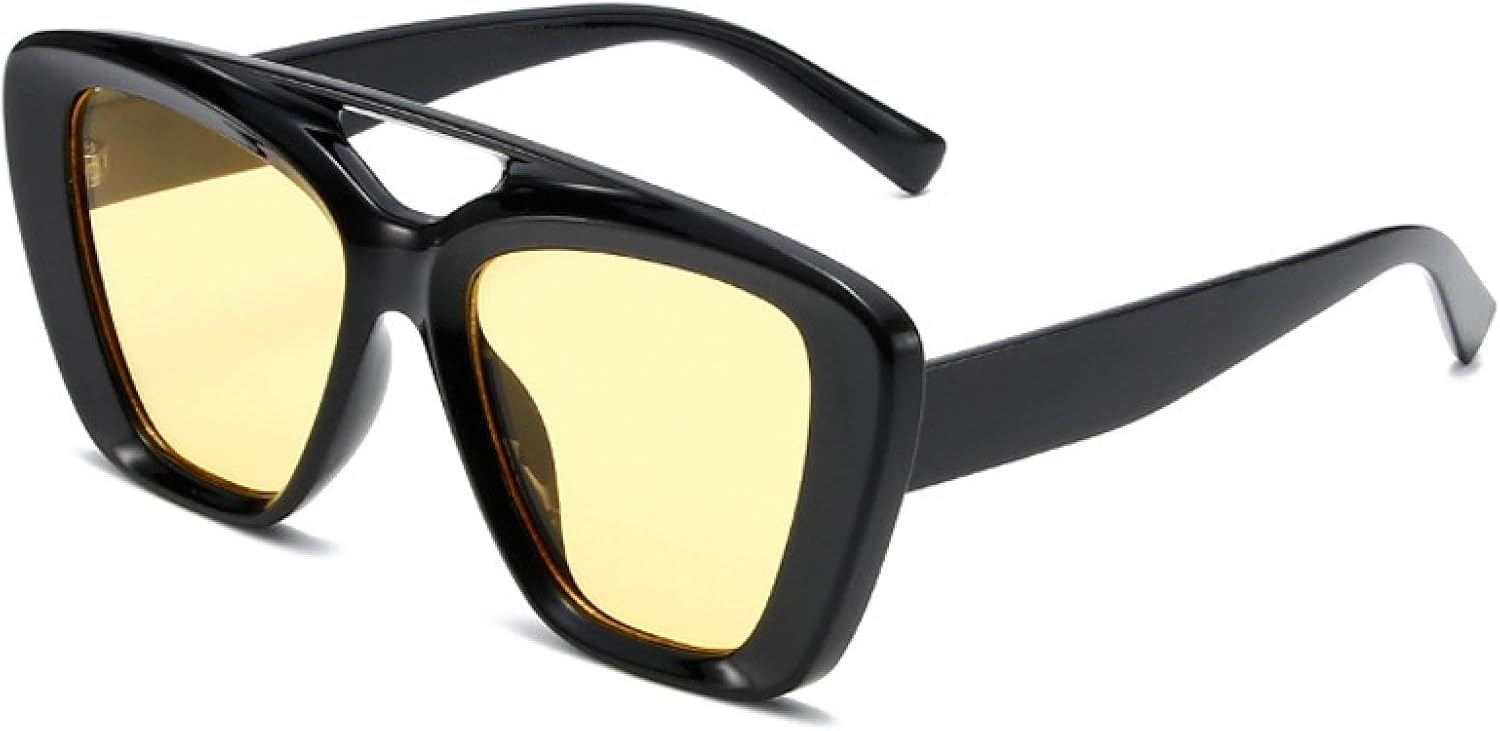 

Ретро-солнцезащитные очки «кошачий глаз» с двойной перемычкой для женщин, модные солнцезащитные очки с градиентным покрытием UV400 для мужчин, трендовые матовые солнцезащитные очки конфетных цветов TVTBBVV, Black Yellow