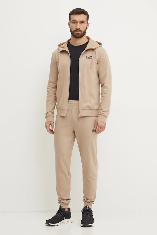 

Хлопковый спортивный костюм Ea7 Emporio Armani, бежевый