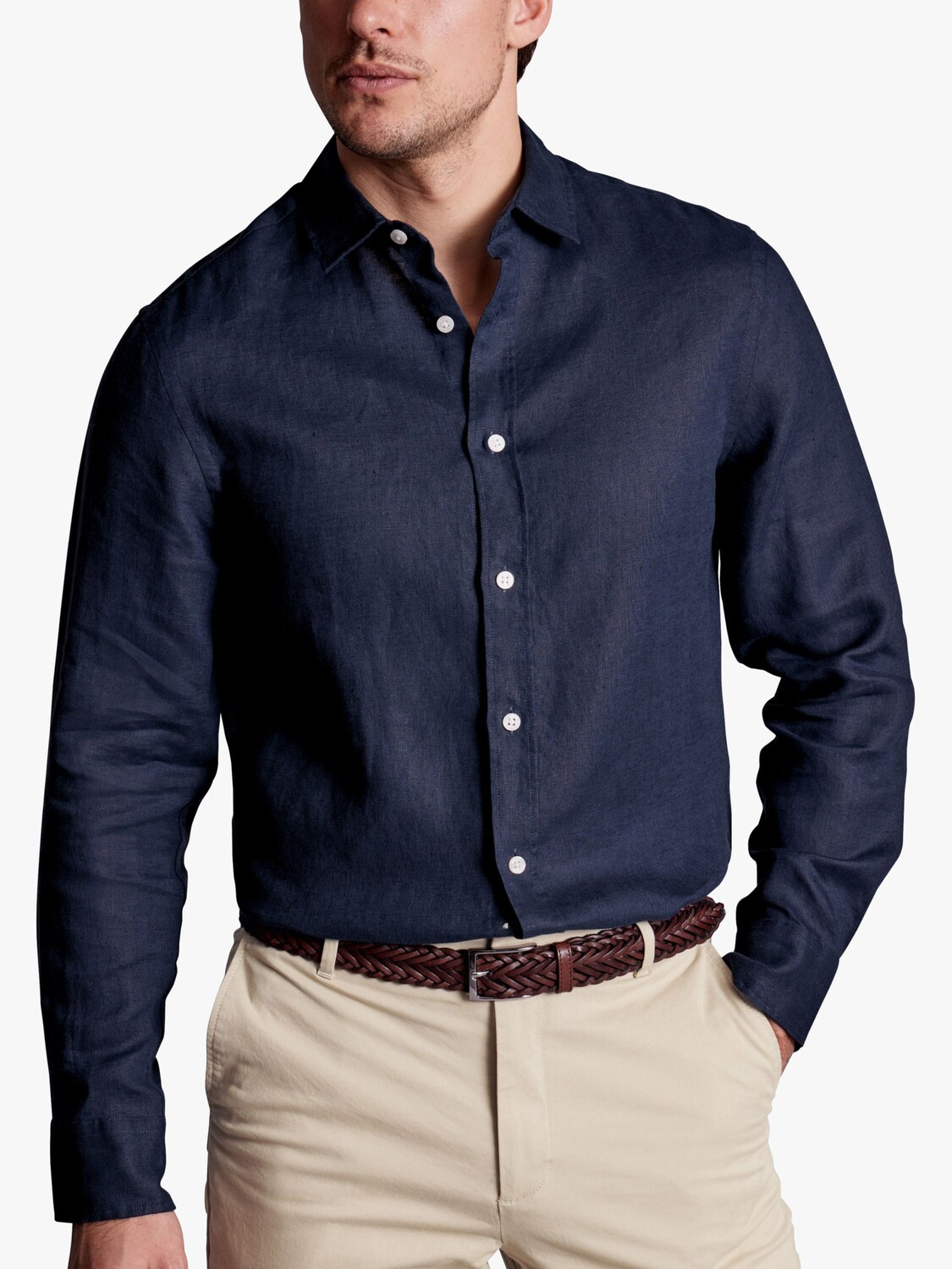 

Рубашка узкого кроя из саржевого льна Charles Tyrwhitt, темно-синяя