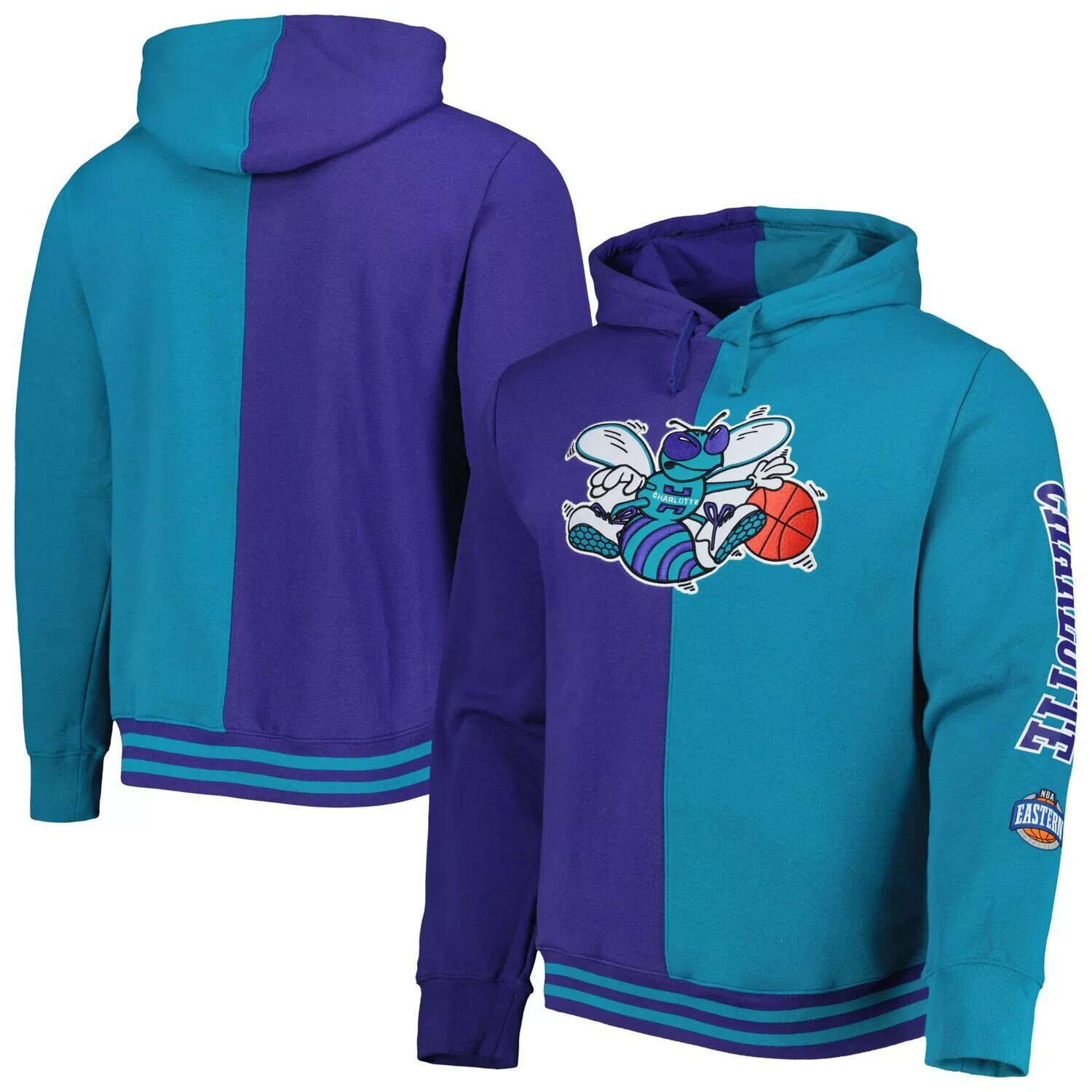 

Мужской Mitchell & Ness фиолетовый/бирюзовый New Orleans Hornets Big & Tall классическая толстовка из твердой древесины с разрезом пуловер