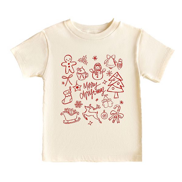 

Футболка с коротким рукавом для малышей с новогодними рисунками The Juniper Shop, Cream