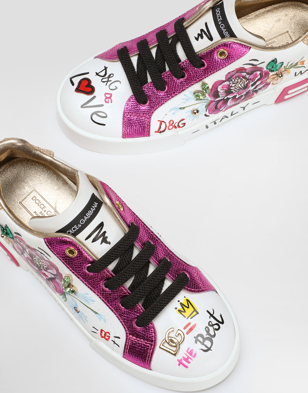 Кроссовки из телячьей кожи dauphine и соломы Dolce&Gabbana, мультиколор — фото 4