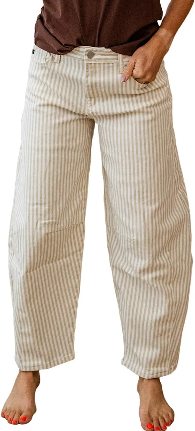 

Urchics женские повседневные брюки Khaki Stripe Casual Barrel