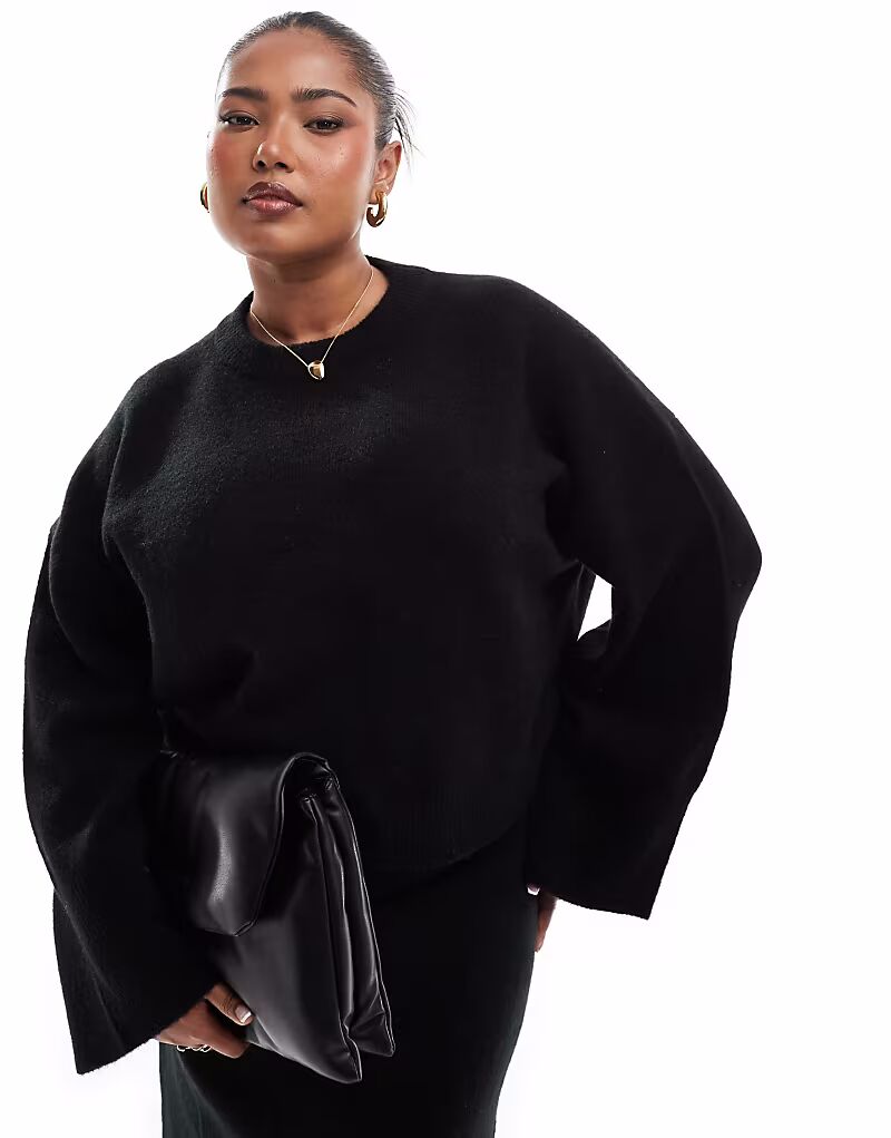 

Джемпер свободного кроя с круглым вырезом и широкими манжетами ASOS DESIGN Curve черного цвета