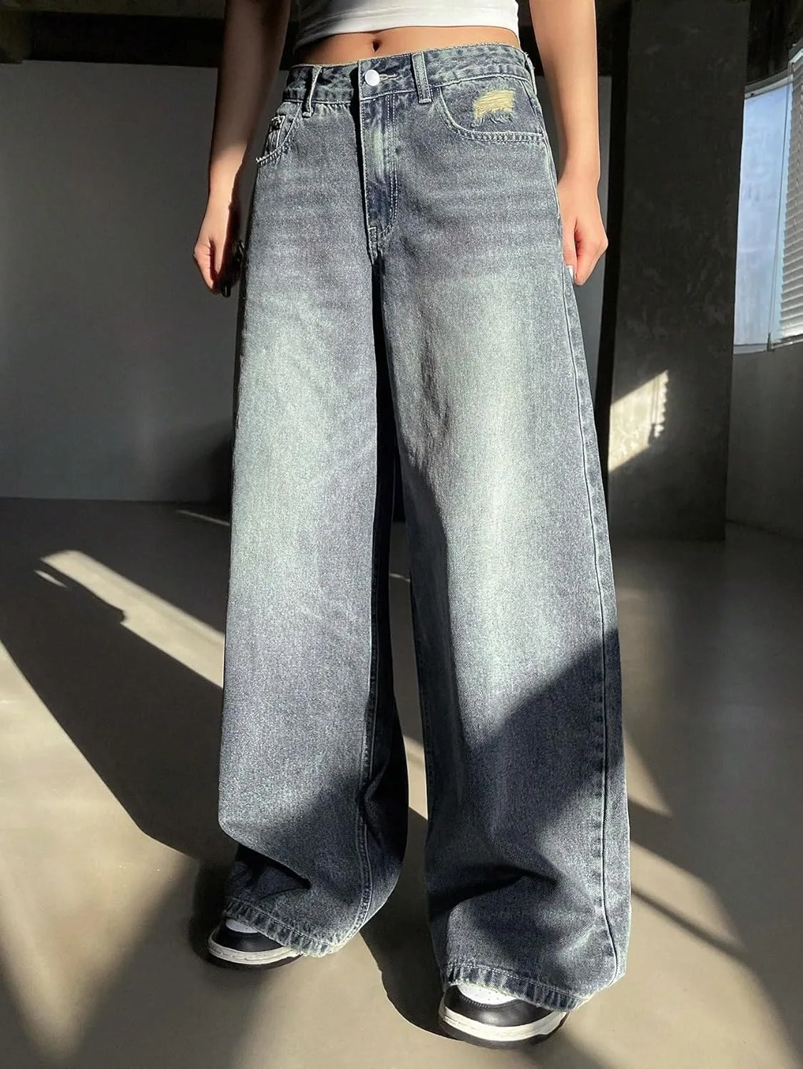 Женские классические джинсы Wide Leg с карманами Generic, Medium Wash — фото 4