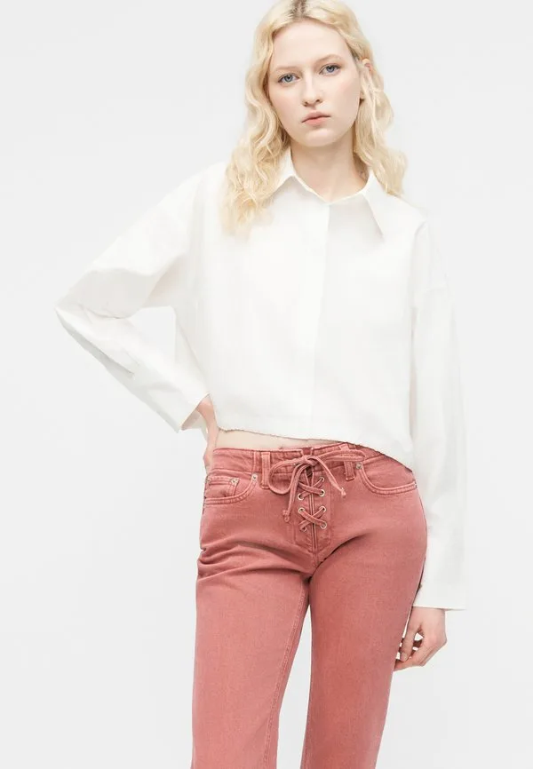 Укороченная блузка с завязками по бокам и пуговицами Gap, Optic White — фото 4