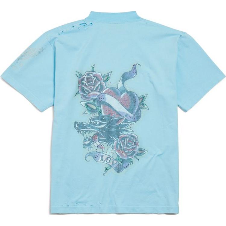 Balenciaga Футболка Regular T Shirt женская светло-голубая Regular Fit — фото 4