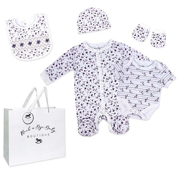 

Детский набор для девочки из 5 предметов с фиолетовым цветком Rock A Bye Baby Boutique