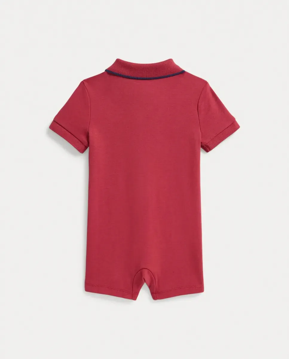 Короткий боди для мальчика-подростка с воротником поло из мягкого хлопка Polo Ralph Lauren, коралловый — фото 2