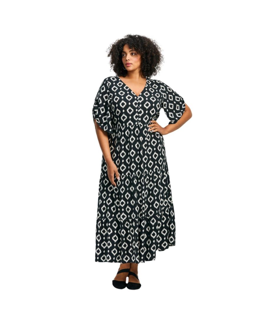 

Женское многоярусное платье Ivy с пуговицами спереди AVENUE, Black white geo