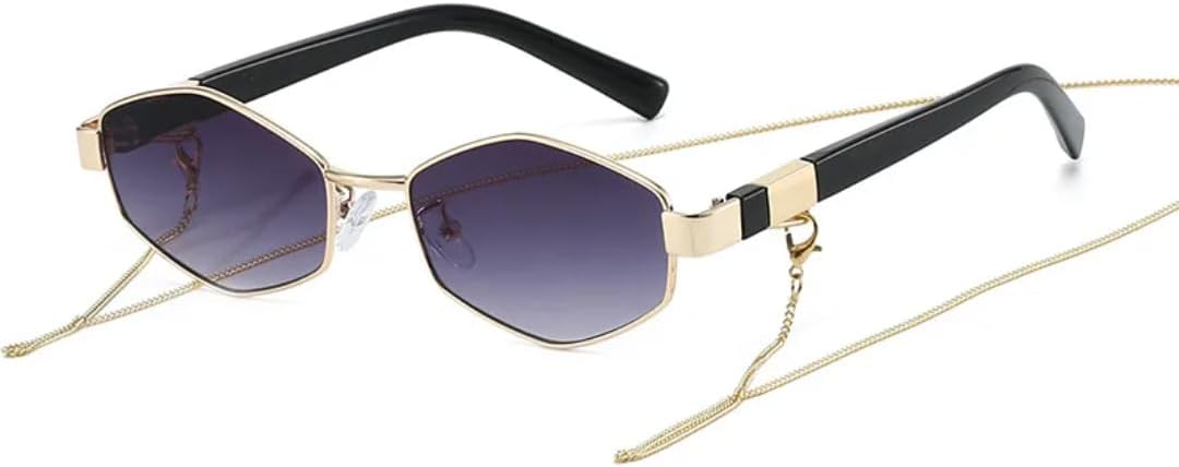 

Роскошные солнцезащитные очки с градиентным многоугольным рисунком для женщин, с оригинальными дужками и цепочкой, а также повседневные солнцезащитные очки для мужчин с защитой от УФ-излучения UV400 TVTBBVV, Golden Grey