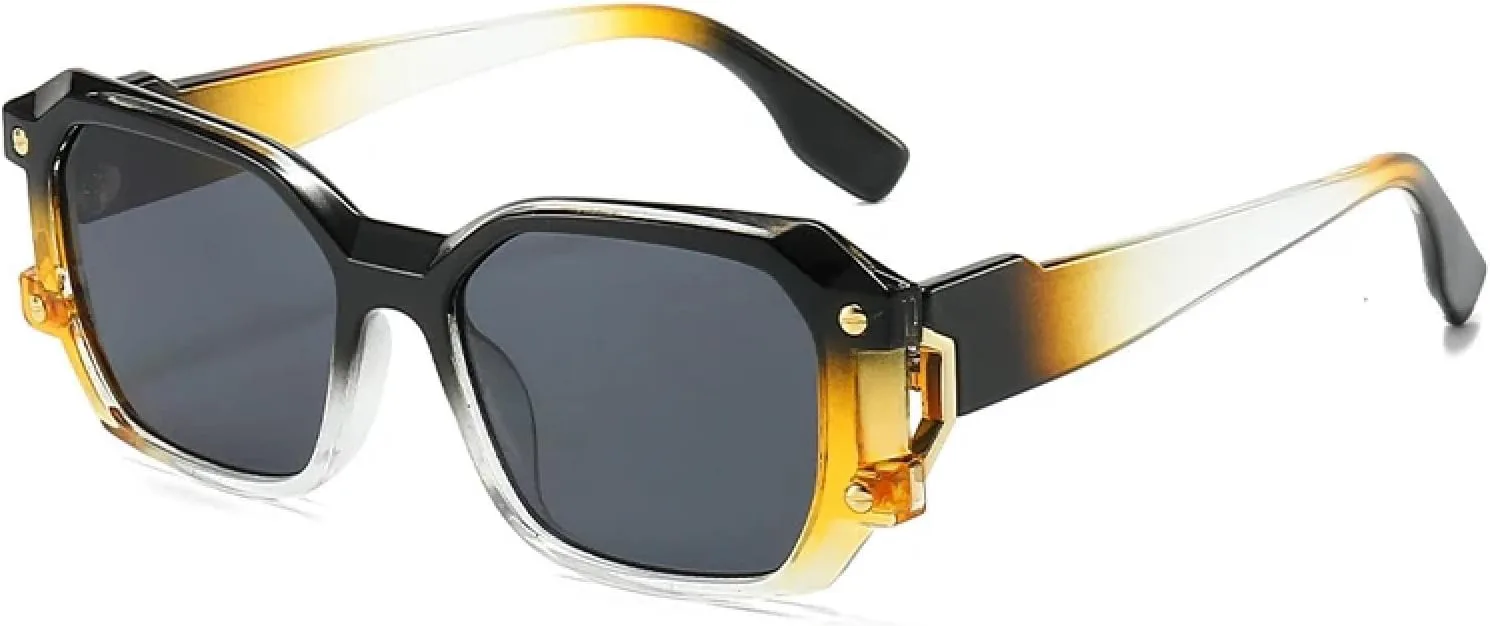 

Модные двухцветные женские солнцезащитные очки в стиле ретро с заклепками, мужские трендовые очки с защитой от УФ-излучения UV400 HHZZYVY, Black Yellow Gray