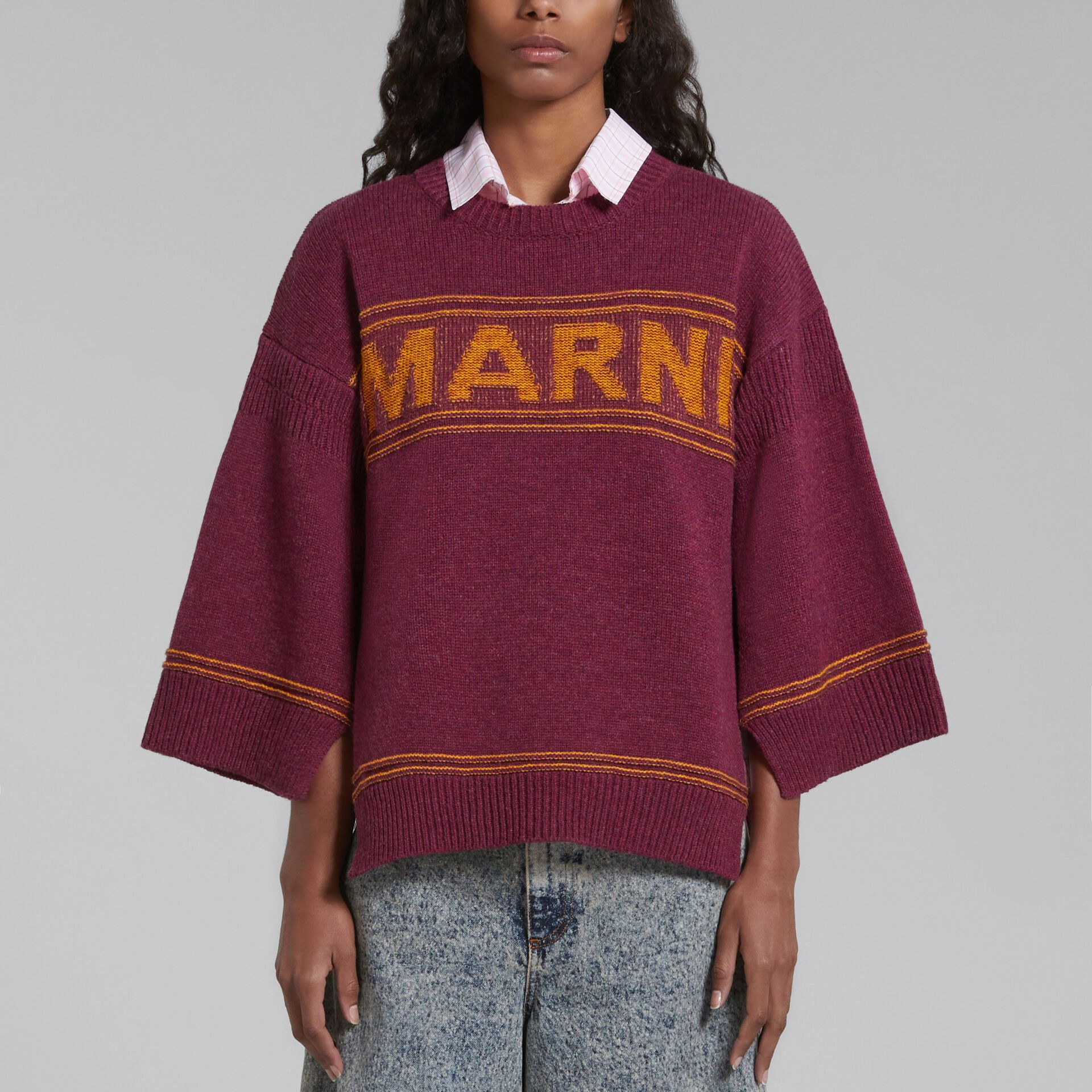 Свитер с интарсией логотипа MARNI, красный — фото 4