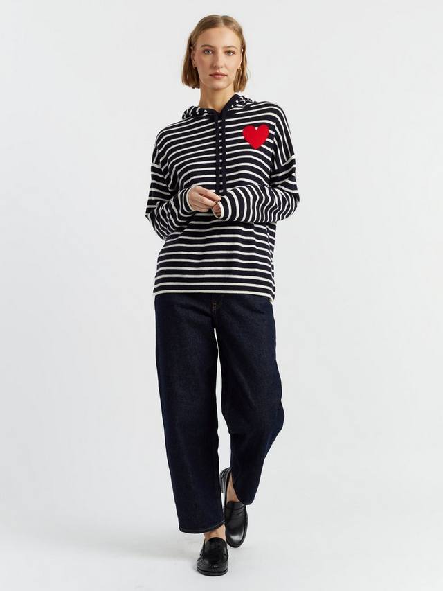 

Кашемировый худи в полоску с принтом в виде сердца и длинными рукавами Chinti & Parker, Navy/Cream