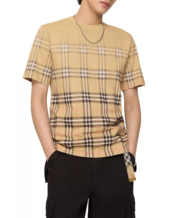 

Хлопковая футболка Ryan с градиентной клеткой Burberry, бежевый