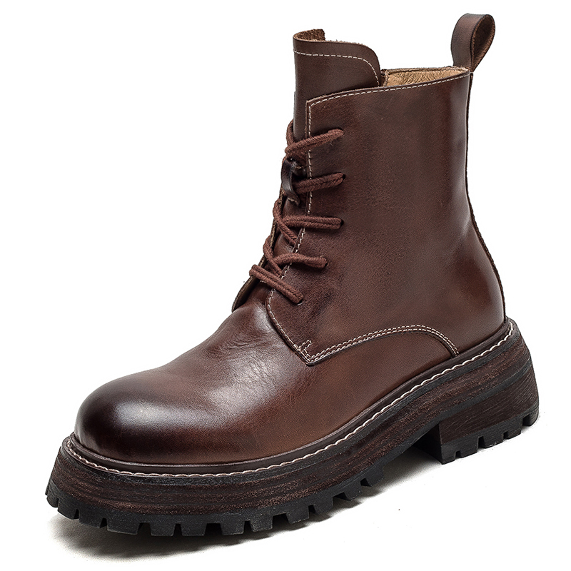 MATA Коричневые женские короткие ботинки Martin на 5 см, цвет Brown[Standard Size with A Loose Fit] — фото 4