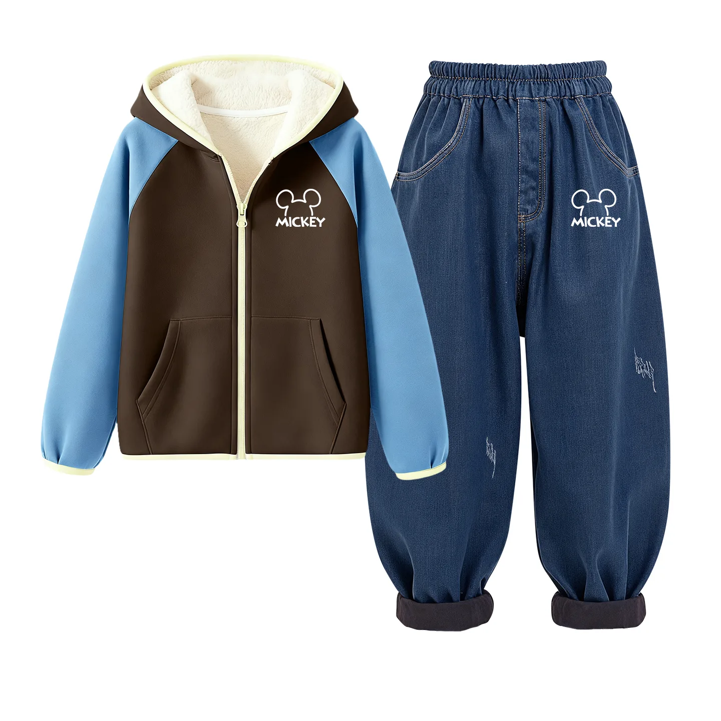 Детская повседневная худи на флисе Disney, [Thickened and Fleece-Lined]Di Line K Blue Coffee+Di Line K Denim Blue