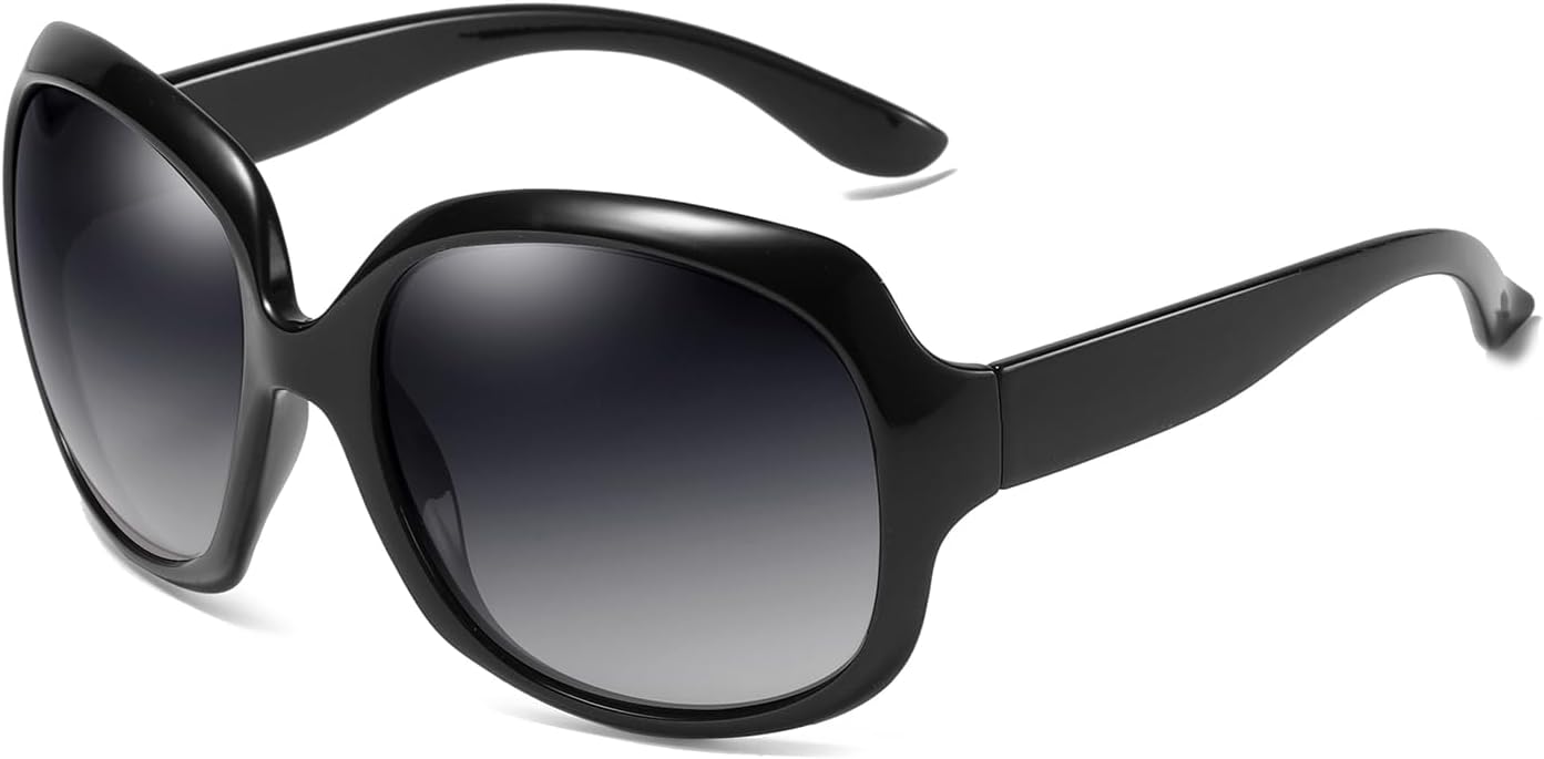 

Женские поляризованные солнцезащитные очки, модные большие круглые солнцезащитные очки с антибликовым покрытием для вождения, милые женские очки в крупной оправе Azoxus, Black