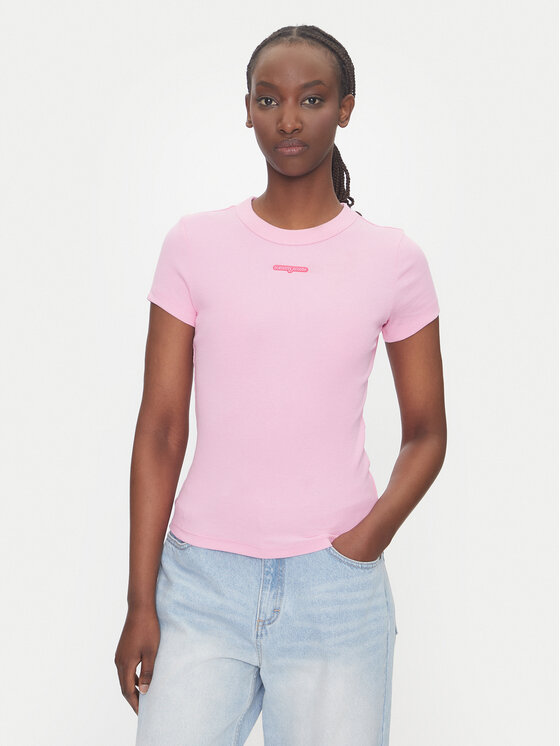

Облегающая футболка Script Label DW0DW21402 Tommy Jeans, розовый