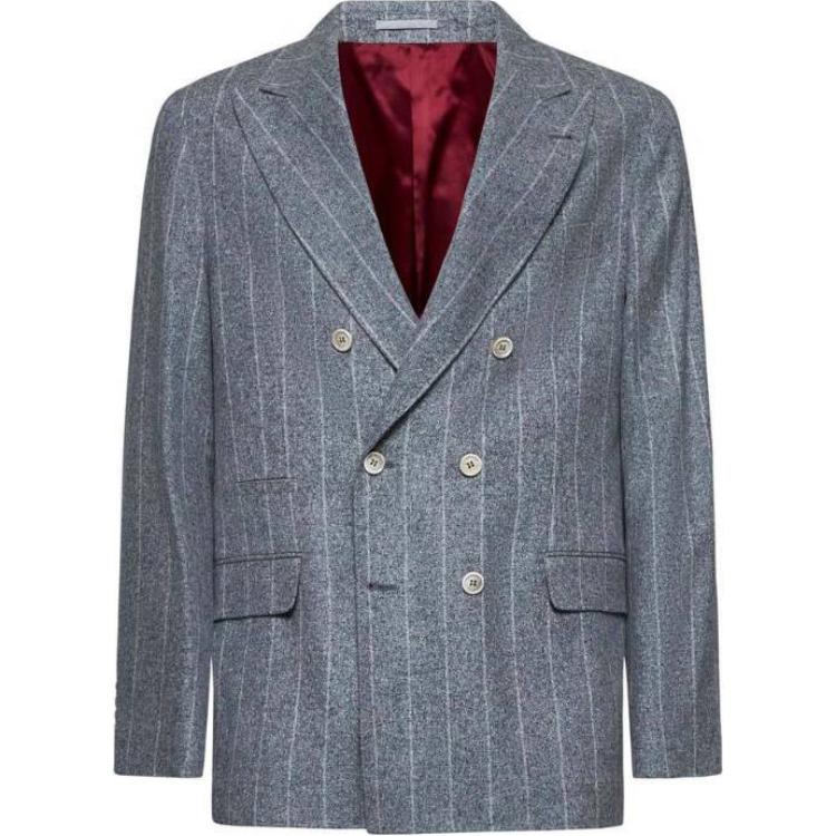 

Brunello Cucinelli Двубортный пиджачный жакет в полоску, Gray