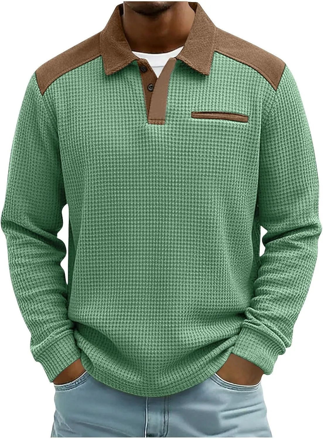 

Мужская поло с вафельной текстурой, цветной блок, на пуговицах