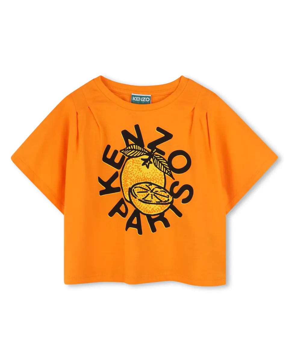 

Футболка для девочки из хлопка с рисунком спереди Kenzo Kids, оранжевый