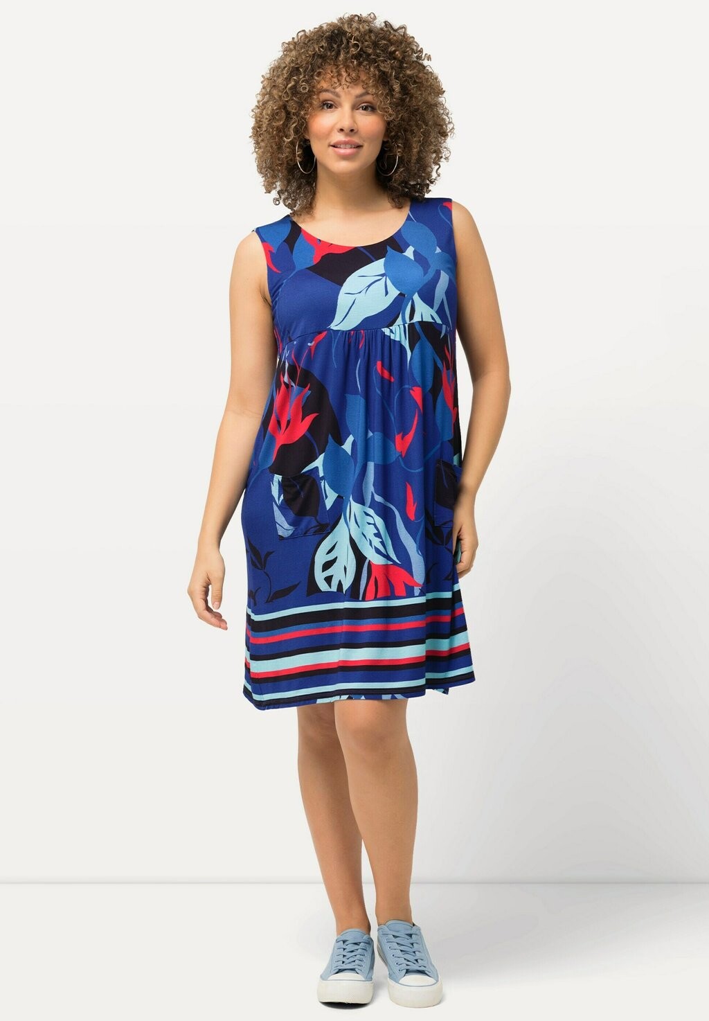 

Платье из джерси COLORFUL LEAF PRINT SLEEVELESS SWING Ulla Popken, синий