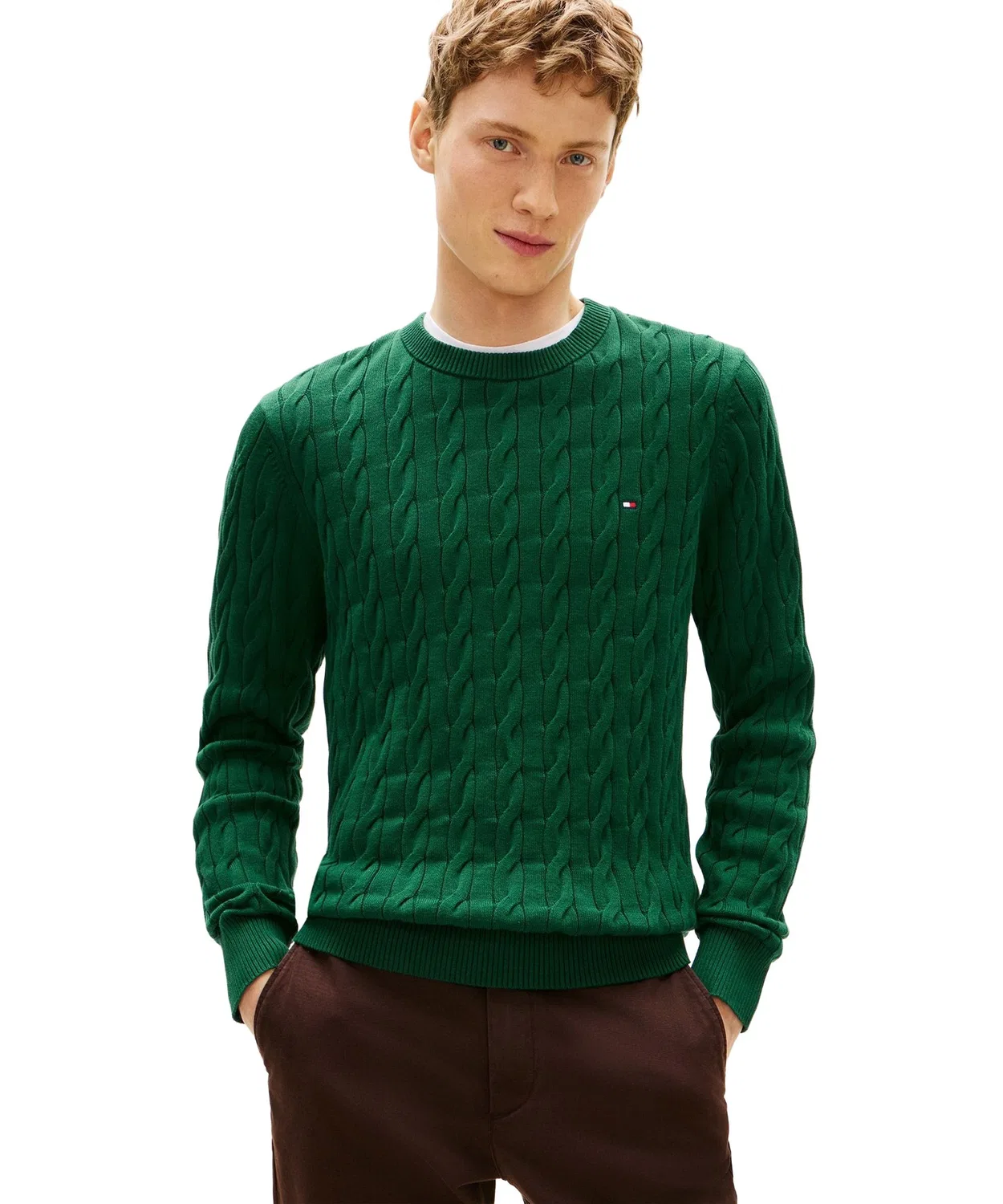 Свитер классический с косами Tommy Hilfiger, зелёный