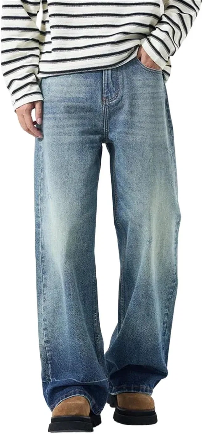 Джинсы прямые широкие, Vintage Washed, G7309 Blue