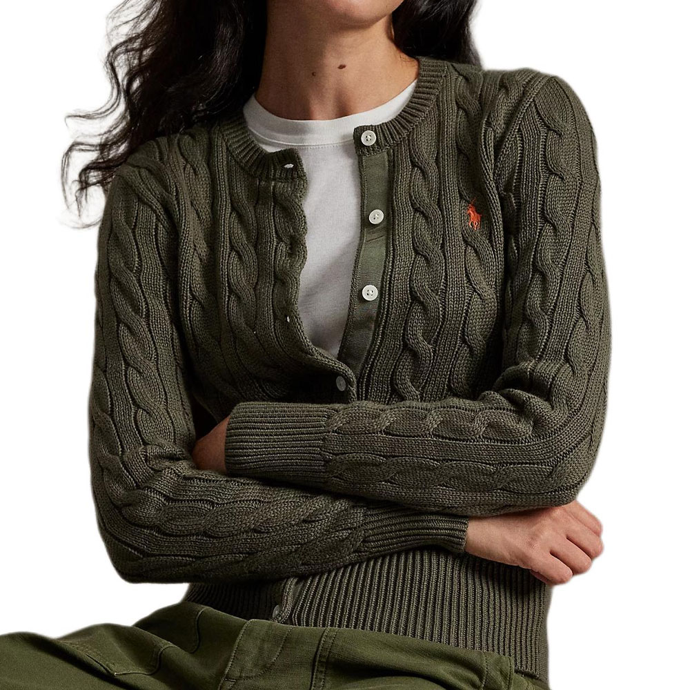 Кардиган с косой вязкой Polo Ralph Lauren, olive — фото 2