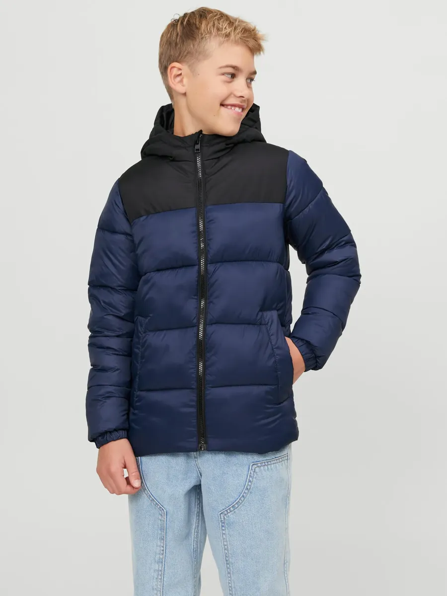 

Детская стеганая куртка Jack & Jones "JJETOBY PUFFER HOOD SN JNR", с капюшоном Jack & Jones Junior, цвет Navy Blazer Detail:Black Blocking