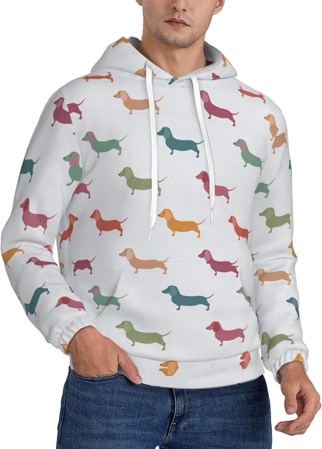 

Мужская флисовая худи с капюшоном Large, мягкая, с карманом и принтом таксы, черная SamLng