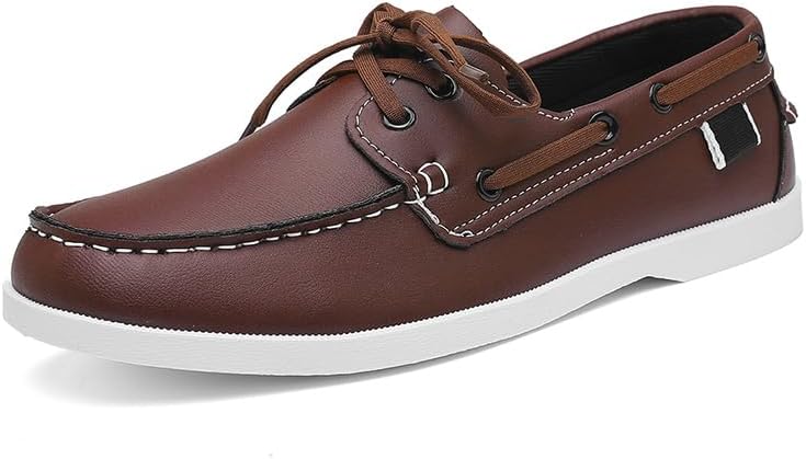 

Мужские лоферы - классические повседневные туфли на шнуровке, лодочные туфли с круглым носком, резиновая подошва, верх из ПУ, ретро-стиль для весны/лета/осени Hhhchpm, коричневый